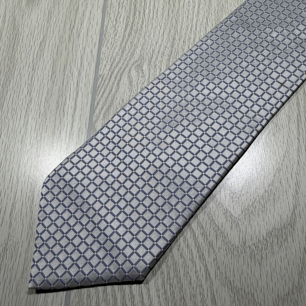 Savile Row Tie Mens One Size Silver 100% Silk Pointed Geometric Jacquard